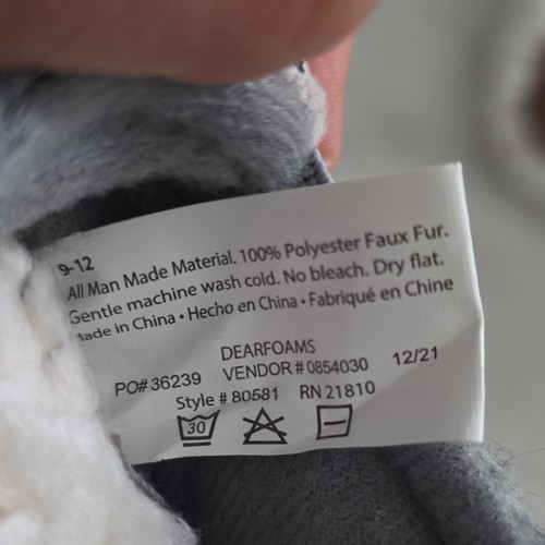 Dearfoams Baby Bear Faux Fur Slip-On Slippers White/Gray 9-12 Months - Picture 3 of 6