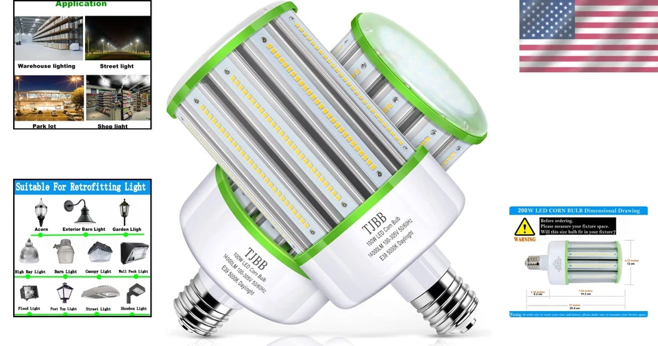 2-Pack 100W E39 LED Corn Light Bulbs - 14000 Lumens Brightness, Energy Efficient - Image 2 of 4