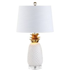 Ceramic Pineapple Table Lamp White Gold 23 Inch with LED Bulbs Stylish Decor