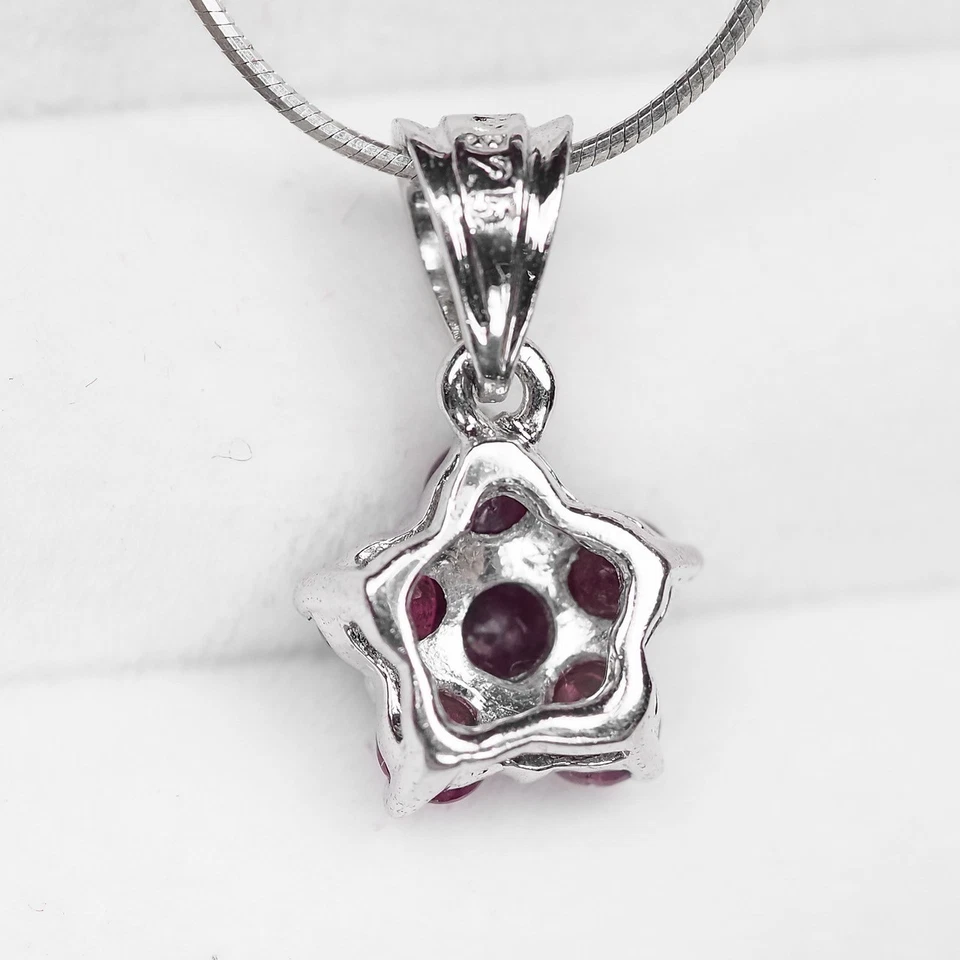 Boutique Red Ruby Rare 925 Sterling Silver Handmade Floral Pendants Fine Jewelry - Image 4 of 4
