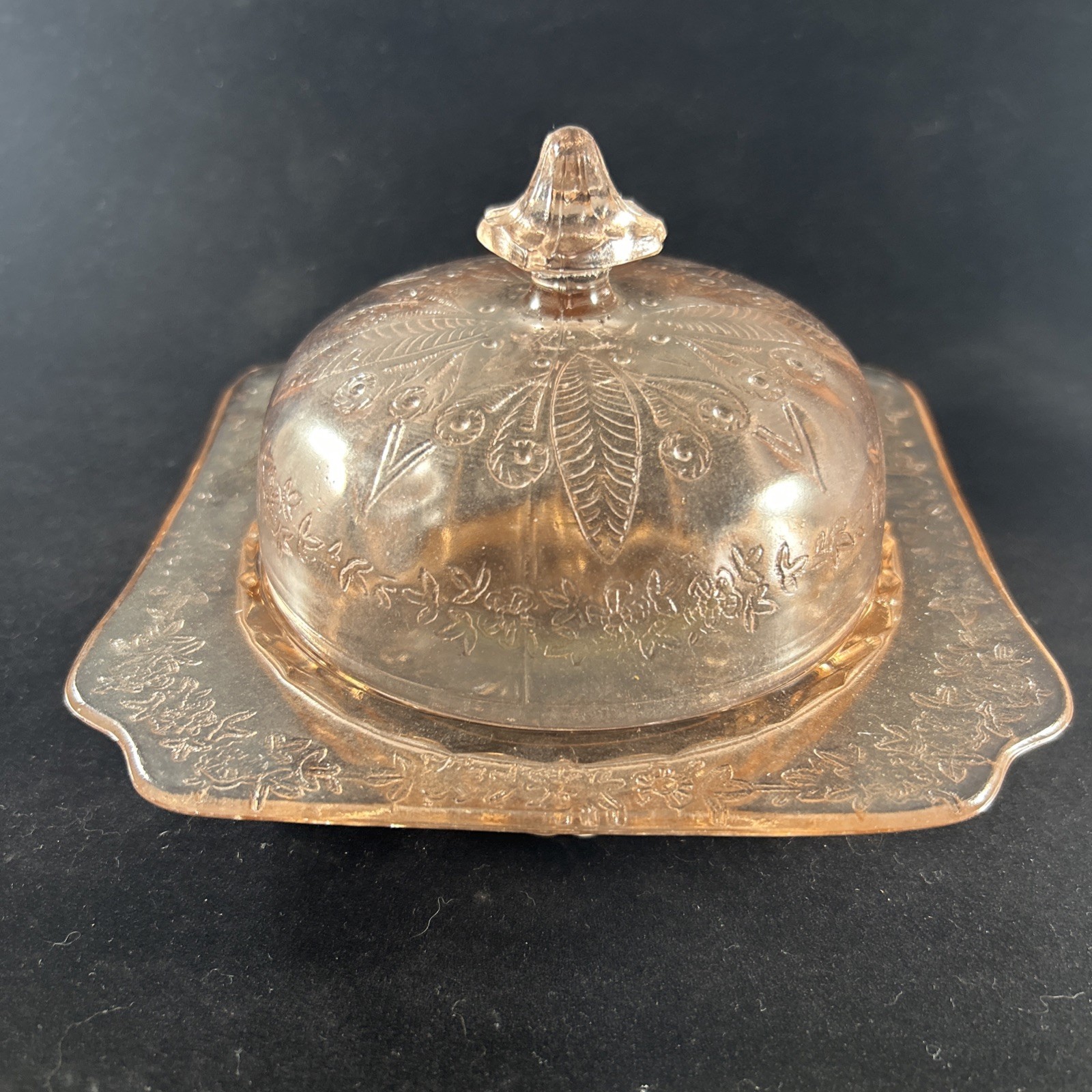 Vtg Federal Pink Depression Glass Covered Butter Dish