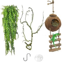 Crested Gecko Coconut Hide with Ladder,Reptile Natural Coco Shell Ladders Gec...