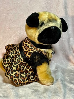 10'' Plush Beverly Hills Puppy Club Pug Dog with Collar & Leopard Print Dress