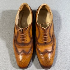 Lethato Handcrafted Leather Wingtip Oxford Brown Dress Mens Size 9.5-10 Casual