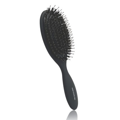 Hair Styling Pro Mix Cushion BrushMatte Black Soft WildBoar Hair and Nylon Ha...