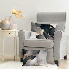 Black Gold Grey Marble Lumbar Pillow Covers 12 x 20 Inch Marble Texture