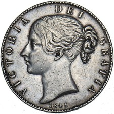 1845 Crown - Victoria British Silver Coin - Nice