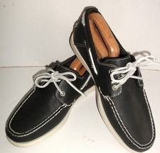 TIMBERLAND LEATHER BOAT DECK SHOES 8 Black LOAFERS MOCCASINS Sneaker Twin Eyelet