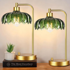 Vintage Mid Century Modern Nightstand Lamp for Bedroom Living Room, Green  Gold