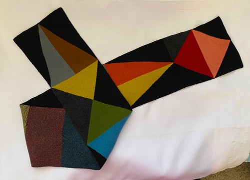 JO GORDON Scottish Lambswool Scarf Colorblock Triangles 8" X 66" Exc. Cond.