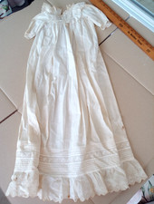 Antique Victorian Christening Gown Eyelet Lace Dress Heirloom Cotton Long