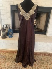 Vtg Jones New York Brown Satin Nightgown Slip Dress M Chemise Maxi Coquette Fem