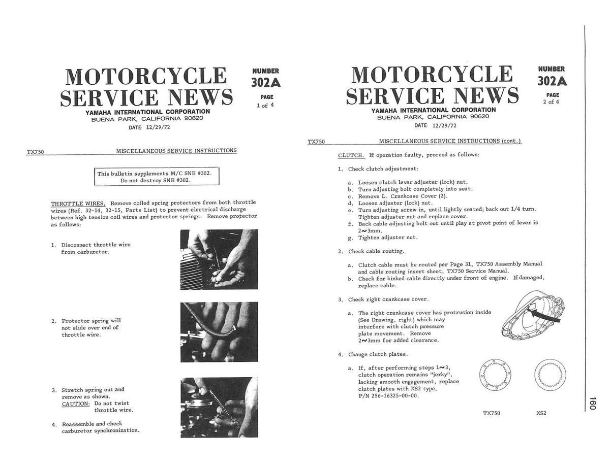 YAMAHA Workshop Manual TX750 & TX750A 1972 1973 1974 & 1975