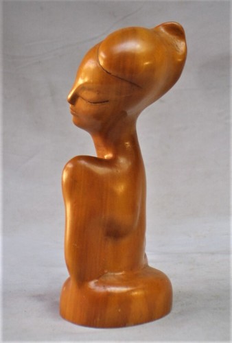 Vintage Hand Carved Wood Statue Woman Modern Art - Picture 5 of 11