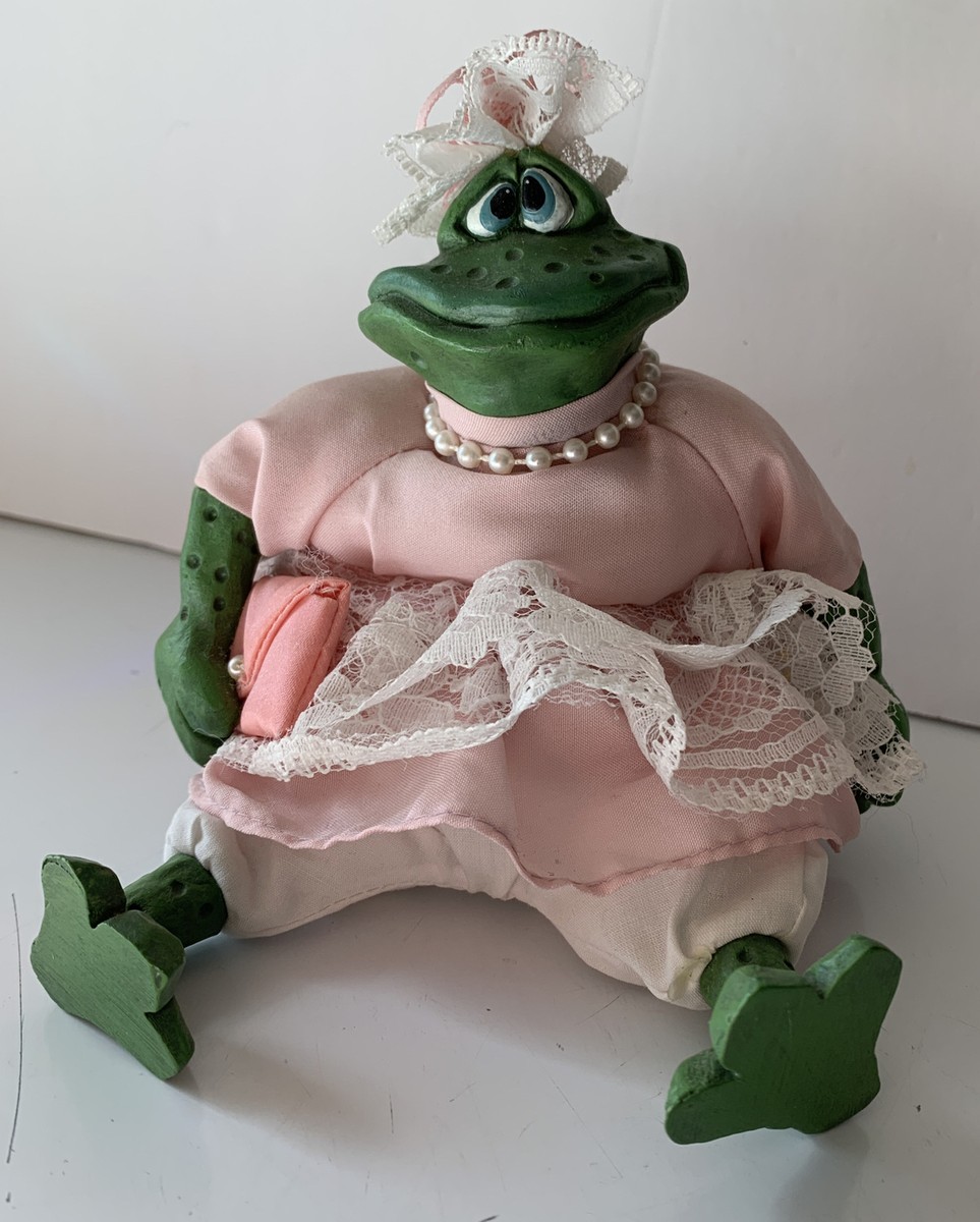 frog in pink dress Russ The Country Folks Shelf Sitters Frog Toad Pink Dress