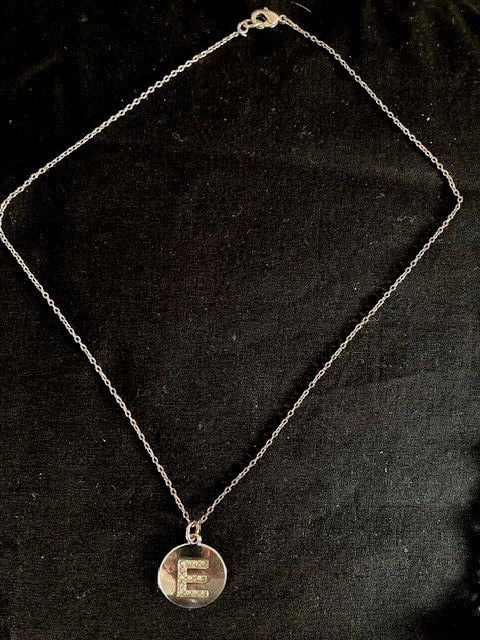 Initial Letter E rhinestone 1" round silver tone … - image 1