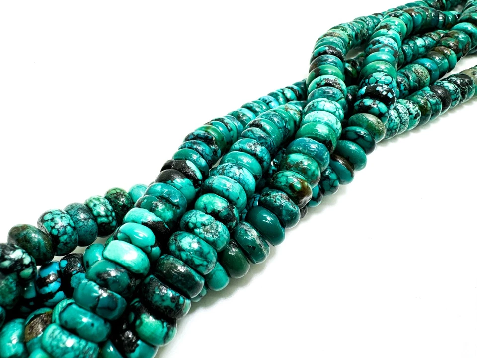 Genuine Natural Turquoise Polished Smooth Rondelle Gemstone Beads - PGS396 - Image 3 of 3