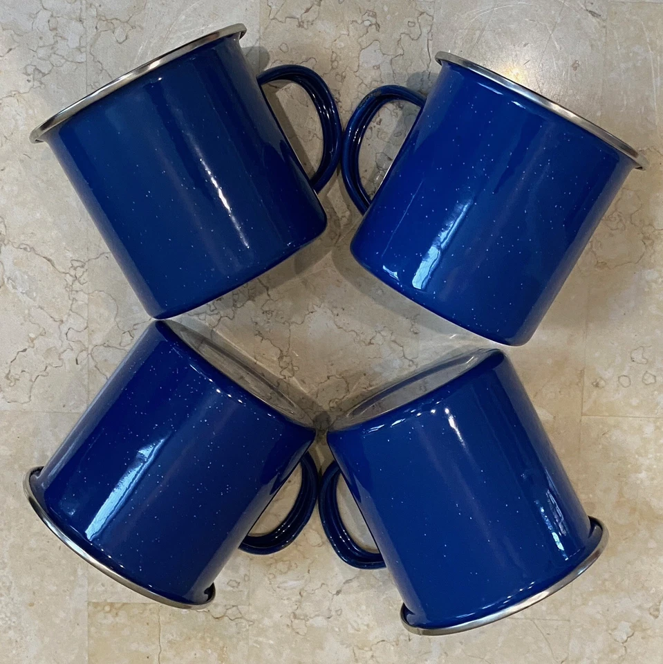 Vintage 1990's Blue White Speckled Enamelware Metal Cowboy Coffee Mug 4" Tin Cup - Image 2 of 4
