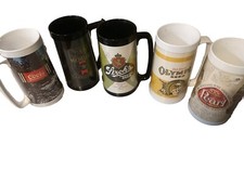 Lot Of (5) VTG Thermo-Serv Plastic Beer Mugs Coors Strohs Olympia And More 