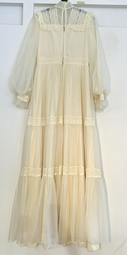 Vintage 70s Lace Ivory / Cream Wedding Summer Gown Long Dress Tall Size 6/8 - Picture 12 of 12