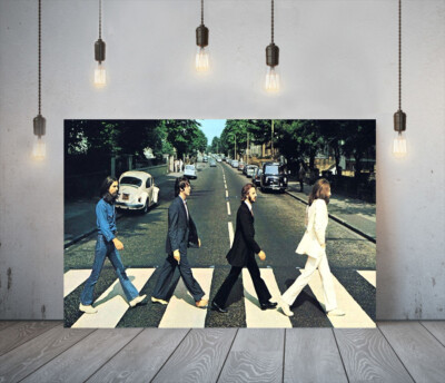 MUSIKGRUPPE DIE BEATLES 2 - TIEF GERAHMTES LEINWANDBILD WANDBILD PAPIERDRUCK - SCHWARZ