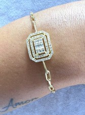 Paper clip Baguette Diamond Lab Created Chain Bracelet 14K Yellow Gold Plated
