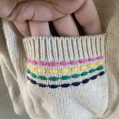 Hanna Andersson Cardigan Girls 6-7 Years Beige Embroidered Rainbow Stitch Button - Picture 3 of 6