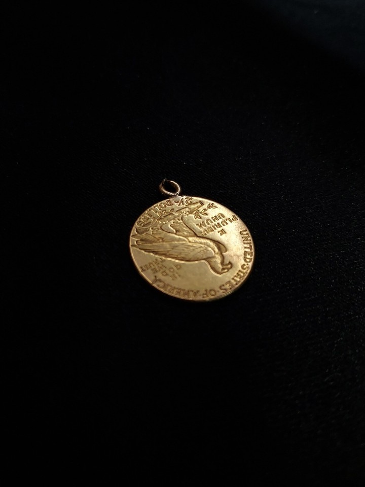 1913 Indian Head Eagle 2.50 Real 21.6K Gold Coin Pendant 4.23 Grams