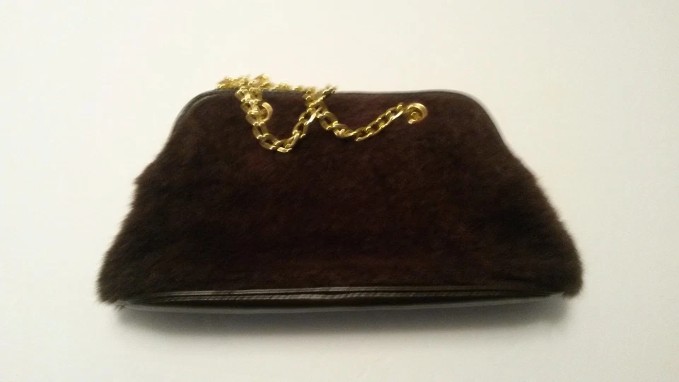 Vintage Handbag by Victorias Secret Faux Brown Fur Gold Chain  - Image 2 of 4