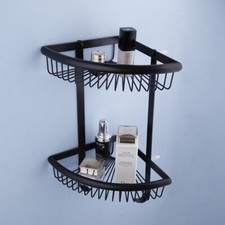 Black Corner Rack Toilet Utensils Bathroom Shower Shampoo Shelf Holder 2 Tier