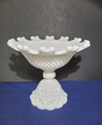 Imperial Glass Compote Milk Glass Open Lace Diamond Point — photo 1