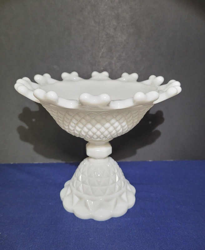 Imperial Glass Compote Milk Glass Open Lace Diamond Point