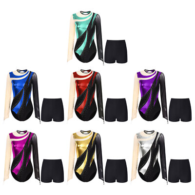 Womens Bodysuit With Shorts Ballet Leotard Stage Performance Competition Adult
