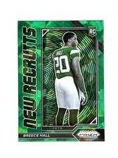 2022 Panini Prizm Breece Hall New Recruits Green Cracked Ice SP NY Jets