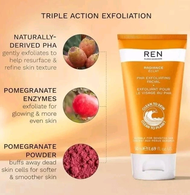 REN SKINCARE Radiance PHA Exfoliating Facial 1.69oz NEW BOX IPSY $44 - Image 2 of 4