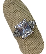 Square Cut Cubic Zirconia Silver Tone Ring size 8