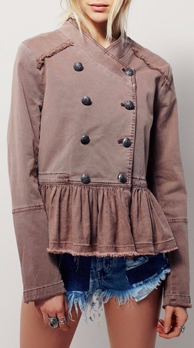 Free People Ruffle Hem Military Jacket Double Breasted Peplum Button Up OB480752 - Picture 5 of 7