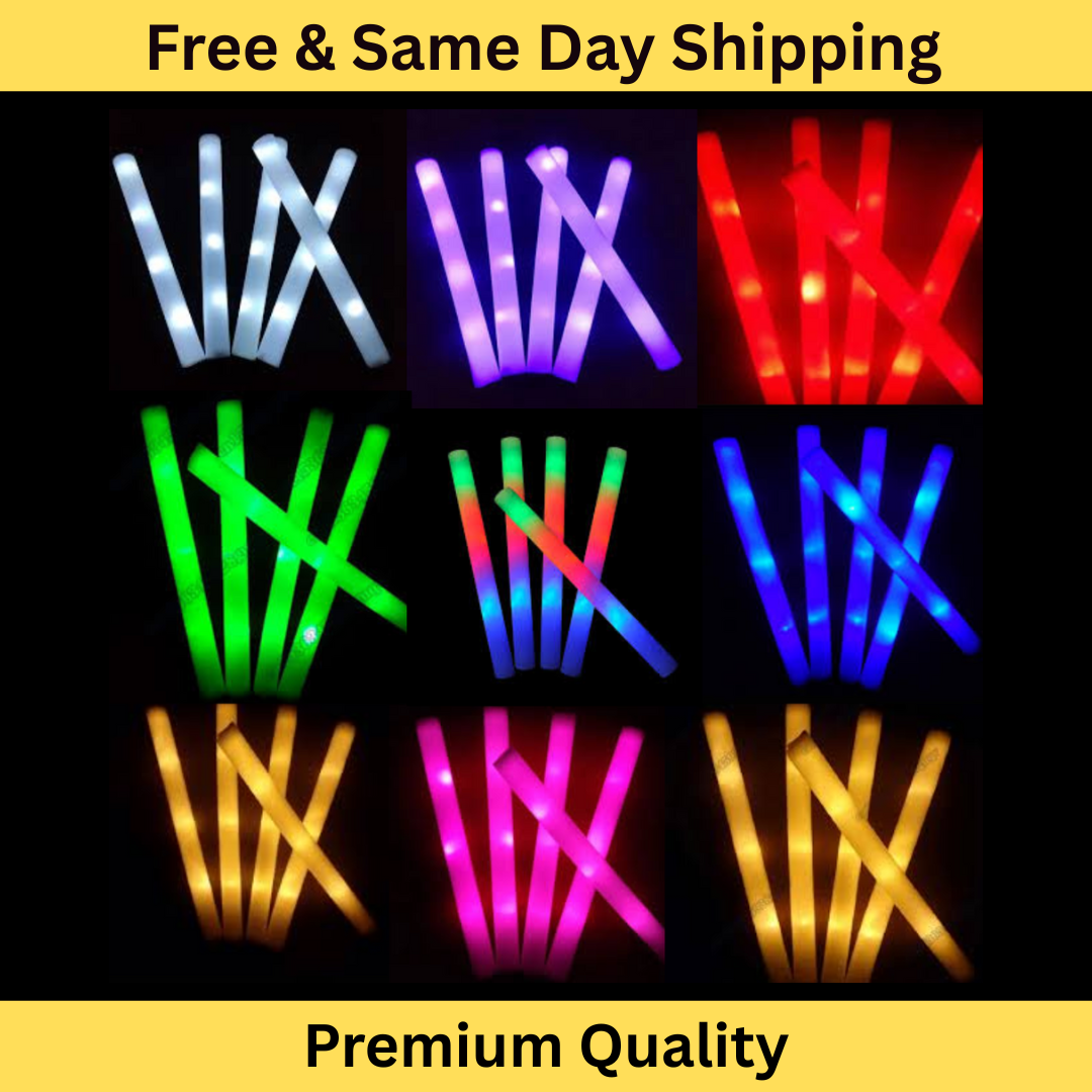 LED Foam Sticks Batons Wand – Light Up Flashing Glow Party Favors (Bulk Pack)