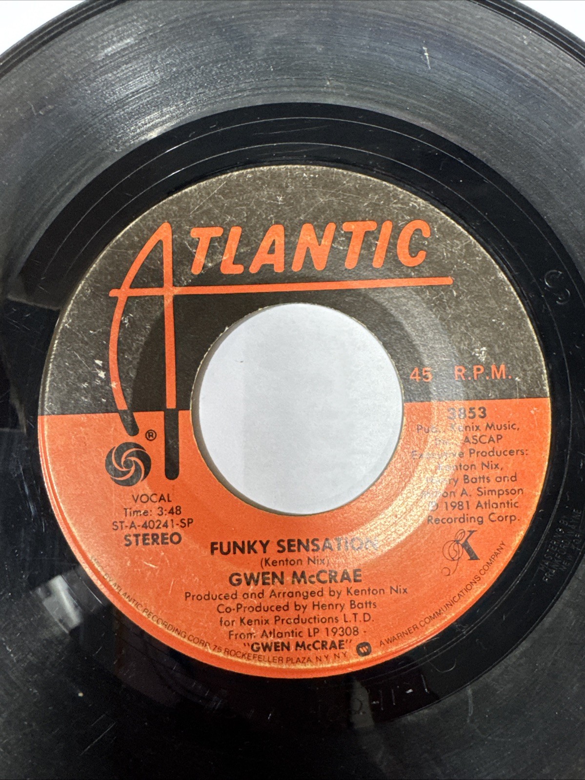 Gwen McCrae – Funky Sensation 7” Vinyl 45 RPM Atlantic 3853 1981 Soul Funk Disco