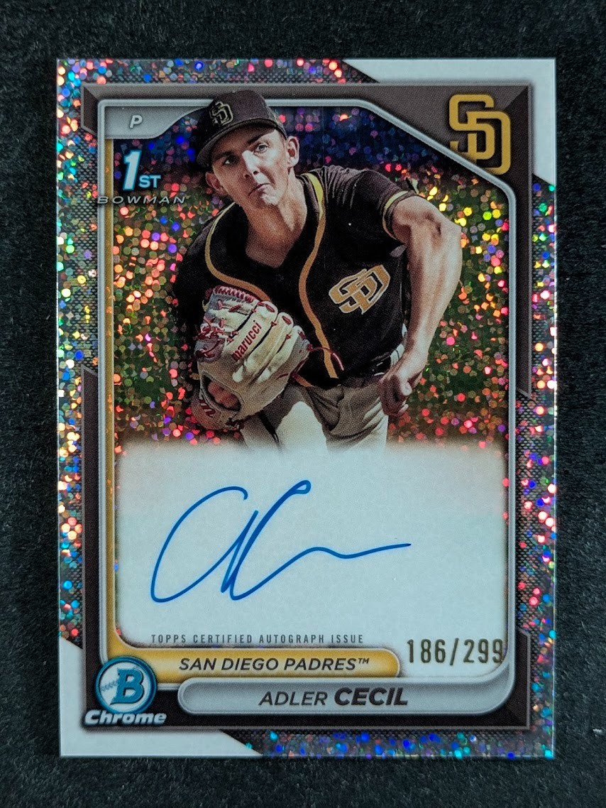 2024 Bowman Chrome ADLER CECIL 186/299 1st Auto Speckle Ref Prospect SP #CPA-CA