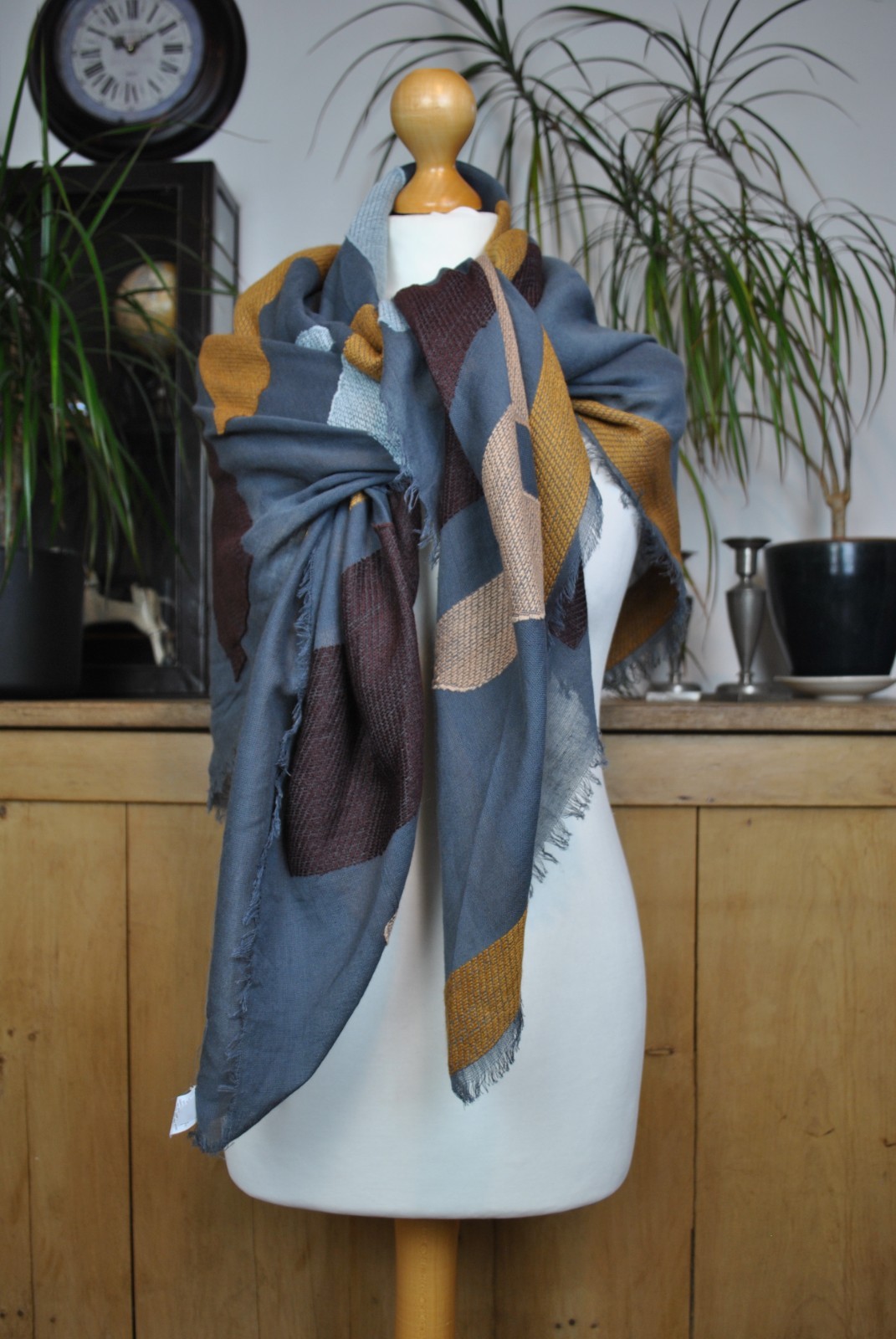 Universal Thread Large Square Scarf Blue‑Grey Bro… - image 1
