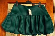 BNWT Ladies NEXT Pine FOREST GREEN & BLACK Tablecloth CHECK BUBBLE Hem Skirt 14