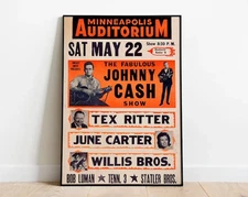 Johnny-Cash Rock & Roll Concert Vintage Country Music 1960 Poster Unframe