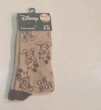 New Disney Mickey Mouse Oh Boy Crew Brown Socks Size 9-13