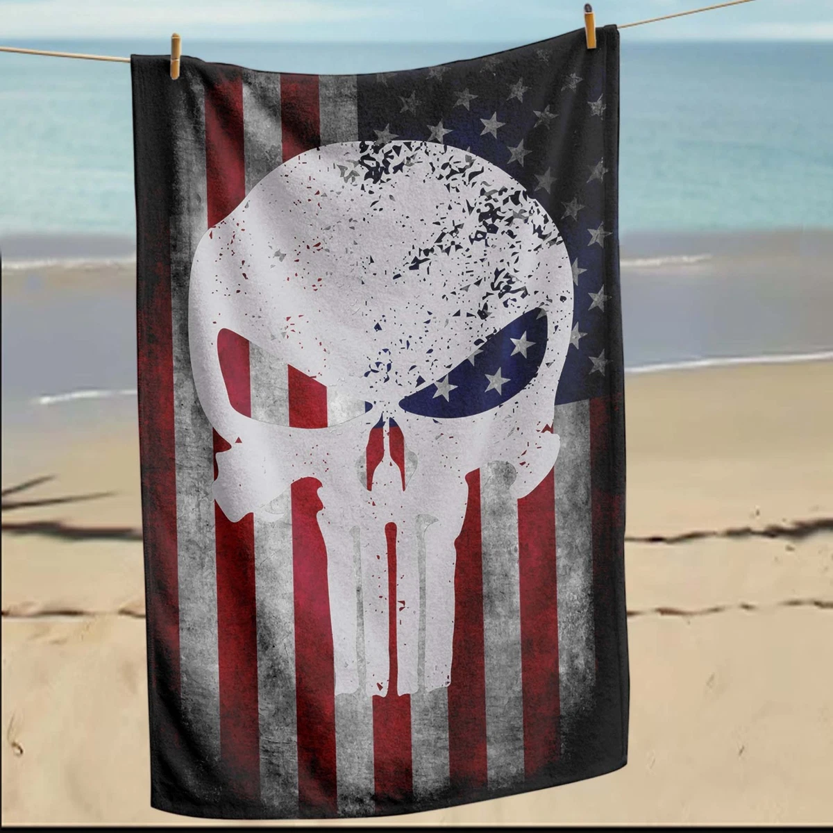 Telo Mare Con Teschio Pirata E Mappa - 76x152 Cm - 100% Cotone - Asciugamano Da Spiaggia Unisex Assorbente