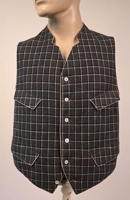 MOST DAPPER 1930’S MEN’S CHECKER WOOL WAISTCOAT VEST W PARIS BUCKLE REAR  BELT