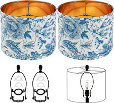 Replacement Lamp Shades Set of 2-12 Inch Drum Blue White Floral Pattern Lamp Sha