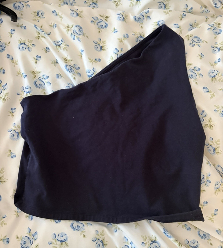 Express Compression One-Shoulder Cropped Tank Top Cotton Blend Knit Navy M