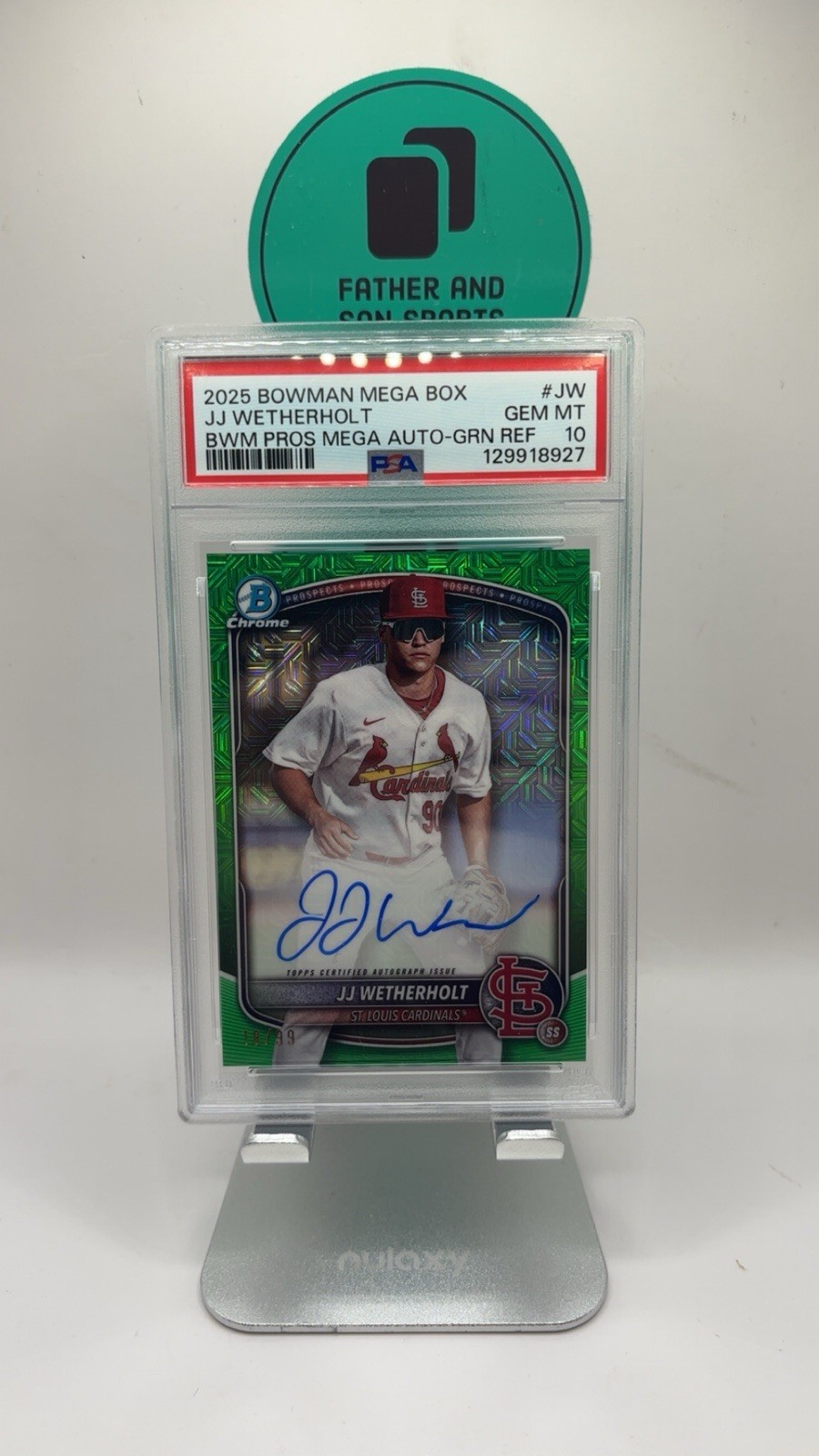 2025 Bowman - Chrome Prospect Mega Box Autographs JJ Wetherholt Green /99 PSA 10