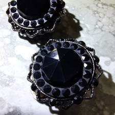 Vintage Robert Rose Black Clip-On Earrings Ornate Design New York 1940's